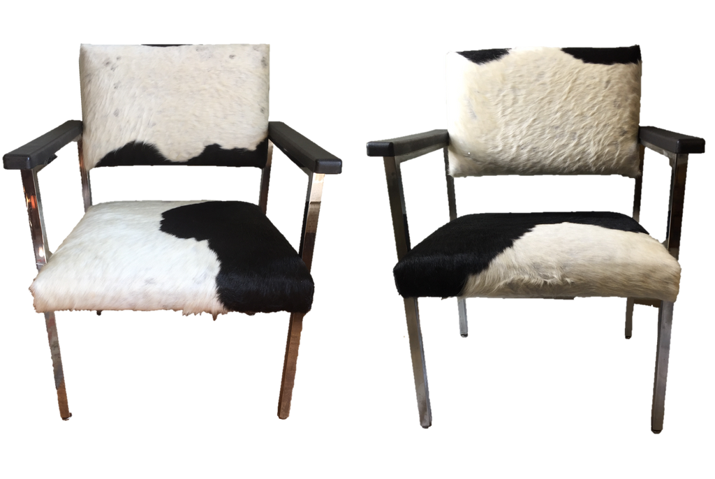 Pair of Cowhide Covered Mid-Century Modern Chairs - SOLD
