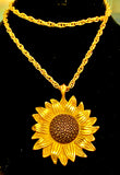 Necklace Costume Jewelry Sunflower with long chain in gold color