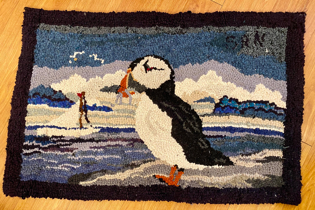 Rug, hooked Puffin and Sailboat