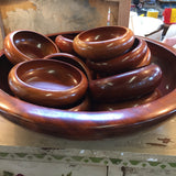 Large Wood Bowl with 12 matching Smaller Bowls SOLD