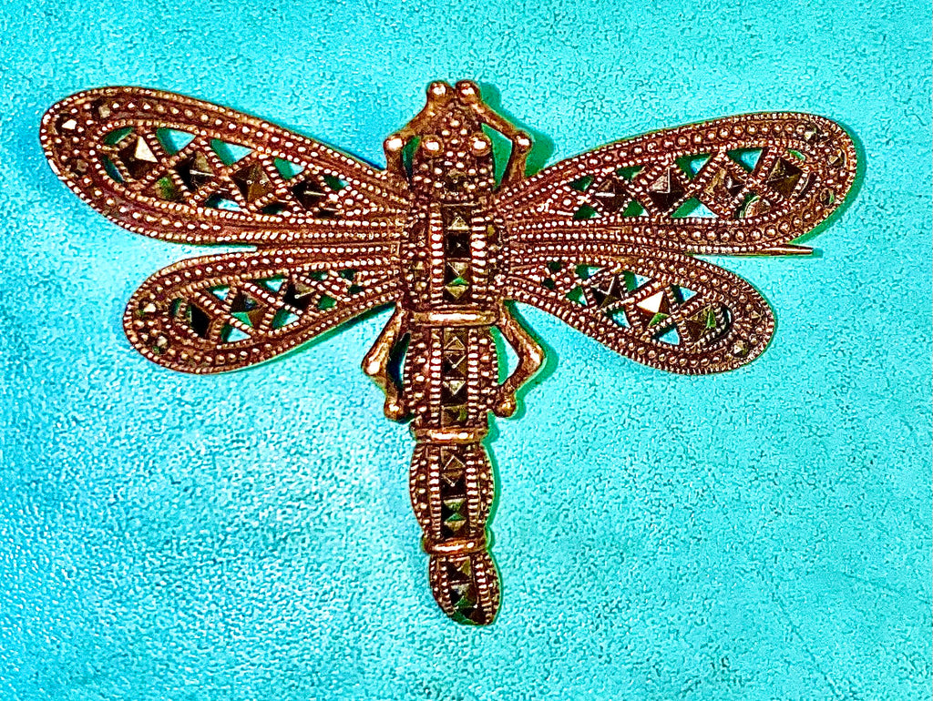 Brooch, Dragonfly Vintage marcasite silver pin
