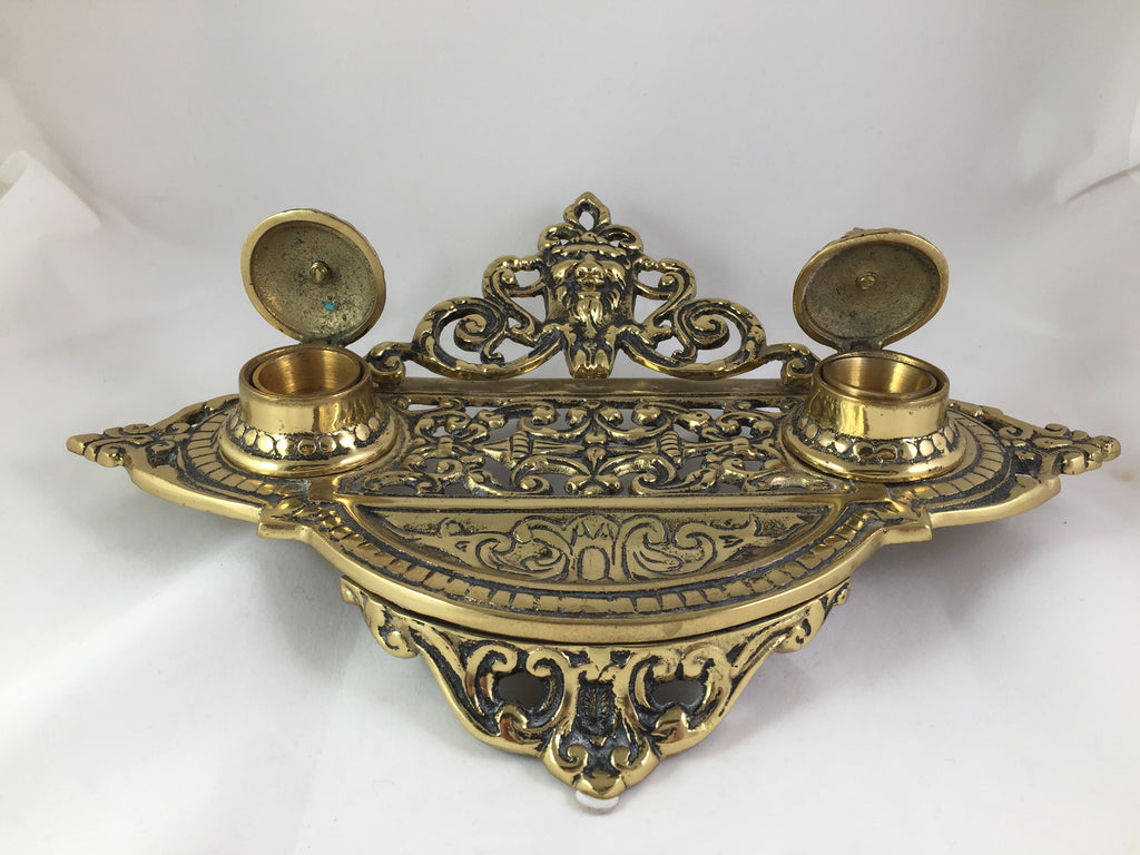 AntiqueFrench Cast Brass Double Inkwell, 1900s for sale at Pamono