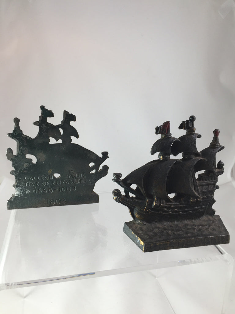 Bronze Galleon in the Time of Elizabeth Bookends set of 2